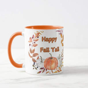 Happy Fall Y'all: Cosy Autumn Pumpkin and Leaves Mug