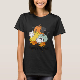 Happy Fall Y'all Cute Cat Pumpkins Autumn Thanksgi T-Shirt