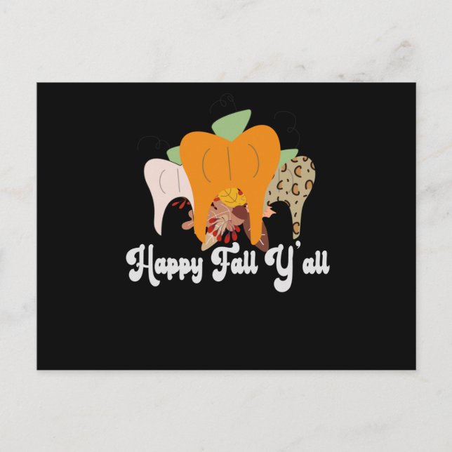 Happy Fall Y'all Cute Dental Teeth Pumpkin Leopard Postcard (Front)