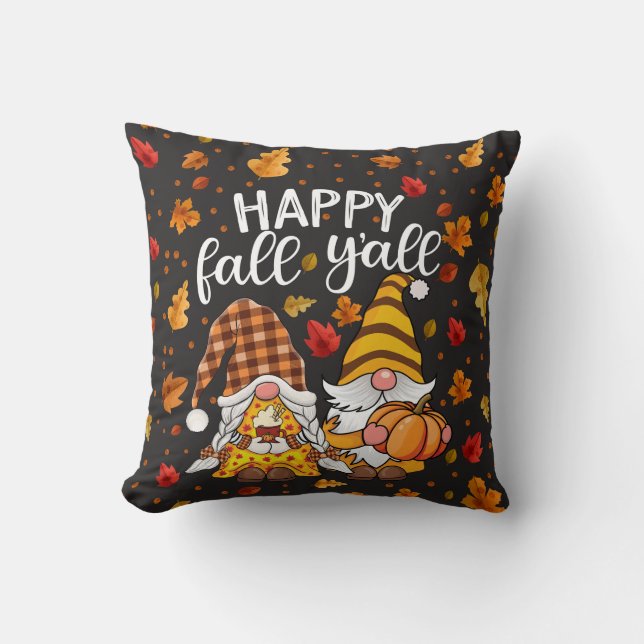 Happy Fall Yall Cute Gnome Pair Cushion (Front)