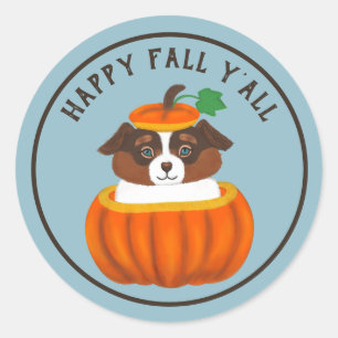 Happy Fall Y'all Dog in Pumpkin Sticker