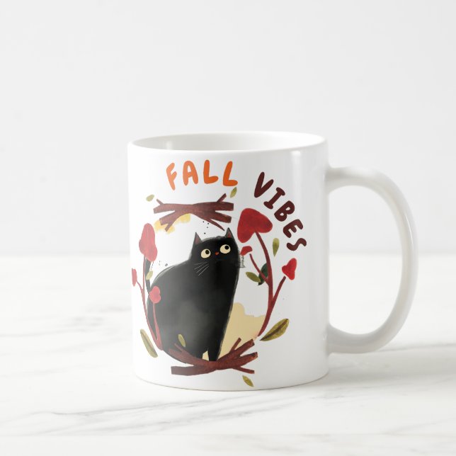 Happy Fall Y'all - Fall Vibes - Cat Lover Coffee Mug (Right)