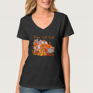 Happy Fall Y'all Flamingo Truck Pumpkin Autumn Tha T-Shirt