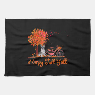 Happy Fall Yall Funny Schnauzer Dog Autumn Bicycle Tea Towel