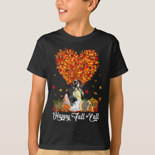Happy Fall Y'all Funny Shih Tzu Autumn Pumpkins  T-Shirt (Front)