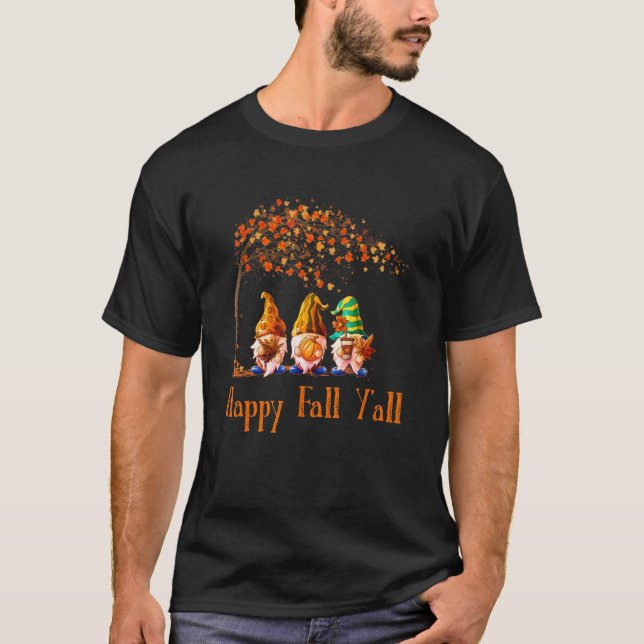Happy Fall Y'all Gnome Autumn Gnomes Pumpkin V-nec T-Shirt (Front)