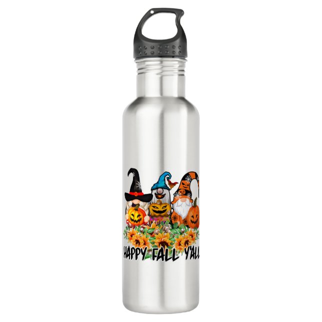 Happy Fall Y'all Gnome Leopard Gnome Sunflower 710 Ml Water Bottle (Front)