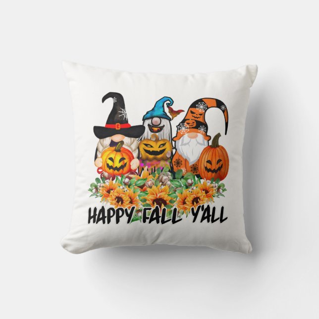 Happy Fall Y'all Gnome Leopard Gnome Sunflower Cushion (Front)
