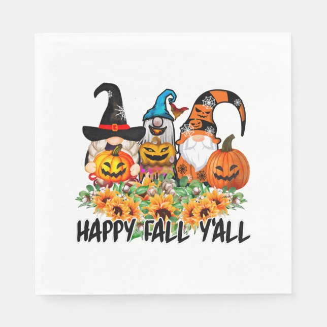 Happy Fall Y'all Gnome Leopard Gnome Sunflower Napkin (Front)
