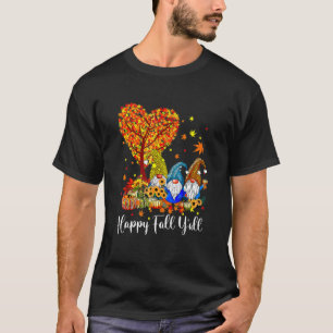 Happy Fall Y'all Gnome Leopard Pumpkin  Autumn Gno T-Shirt