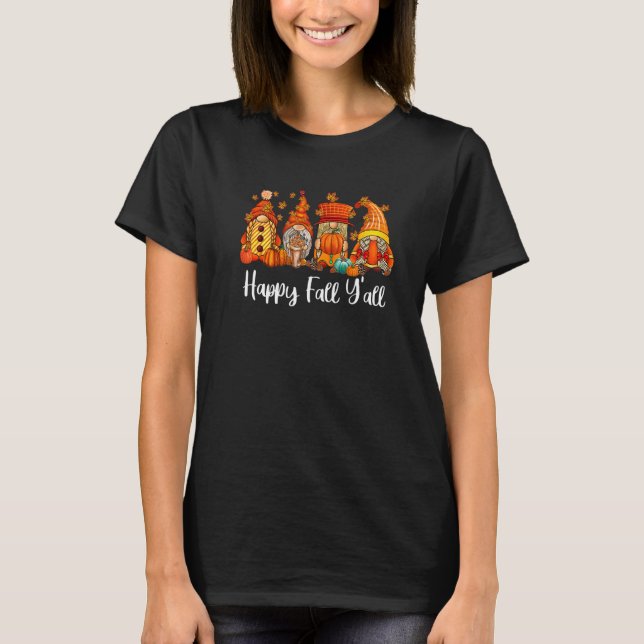 Happy Fall Y'all  Gnome Leopard Pumpkin Autumn Gno T-Shirt (Front)