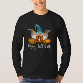Happy Fall Y'all Gnome Leopard Pumpkin  Autumn Gno T-Shirt