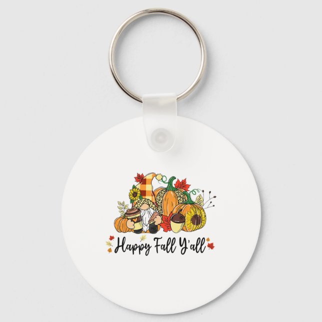 Happy Fall Y'all Gnome Leopard Pumpkin Autumn Gnom Key Ring (Front)