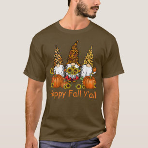 Happy Fall Yall Gnome Leopard Pumpkin Autumn Thank T-Shirt