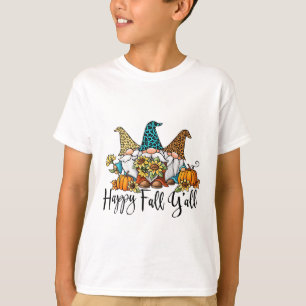 Happy Fall Y'all Gnome Leopard Pumpkin Funny Autum T-Shirt