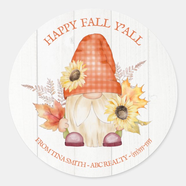 Happy Fall Y'All Gnome Pop By Classic Round Sticker (Front)