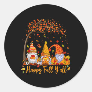 Happy Fall Y'all Gnome Pumpkin Autumn Leaves Thank Classic Round Sticker