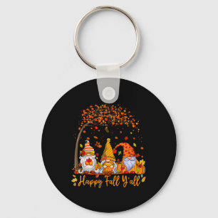Happy Fall Y'all Gnome Pumpkin Autumn Leaves Thank Key Ring