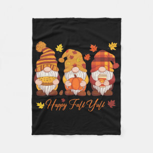 Happy Fall Y'all Gnome Pumpkin Autumn Thanksgiving Fleece Blanket