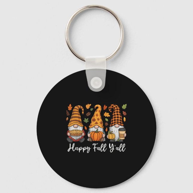 Happy Fall Y'all Gnome Pumpkin Autumn Thanksgiving Key Ring (Front)