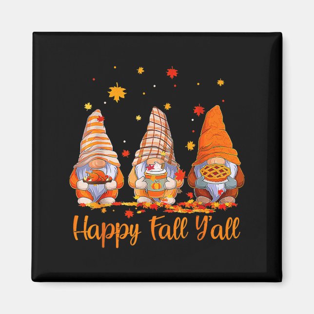 Happy Fall Y'all Gnome Pumpkin Autumn Thanksgiving Magnet (Front)