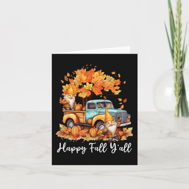 Happy Fall Y'all Gnome Pumpkin Truck Thanksgiving  Card (Front)