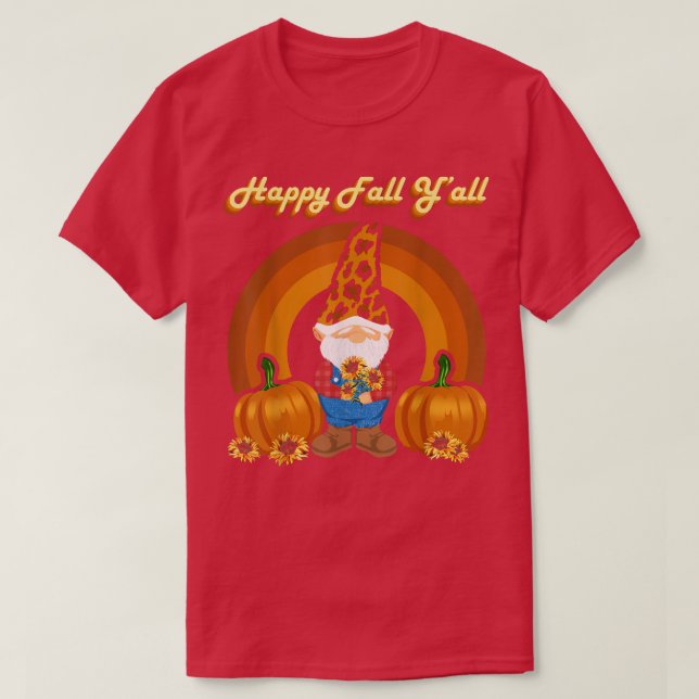 Happy Fall Yall Gnomes Autumn Fall Leopard Print P T-Shirt (Design Front)