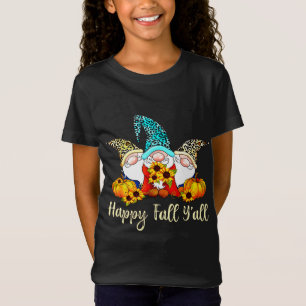Happy Fall Y'all Gnomes Pumpkin Autumn Tree Thanks T-Shirt