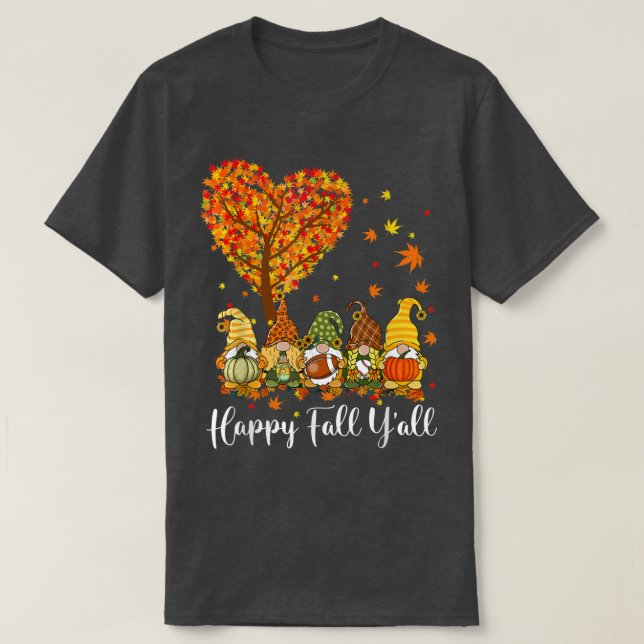 Happy Fall Yall Gnomes Pumpkin Autumn Vibes Thanks T-Shirt (Design Front)