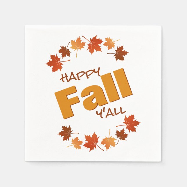 happy fall y'all greeting autumn maple leaves napkin (Front)