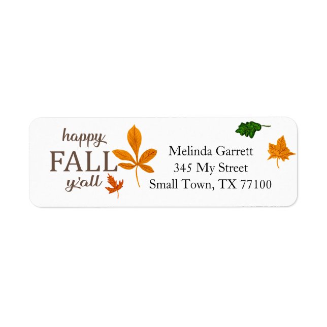 Happy Fall Y'all Leaves Fun Custom Address (Front)