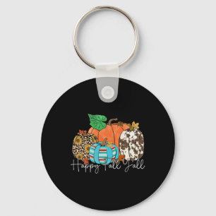 Happy Fall Y'all Leopard Pumpkin Autumn Season Tha Key Ring