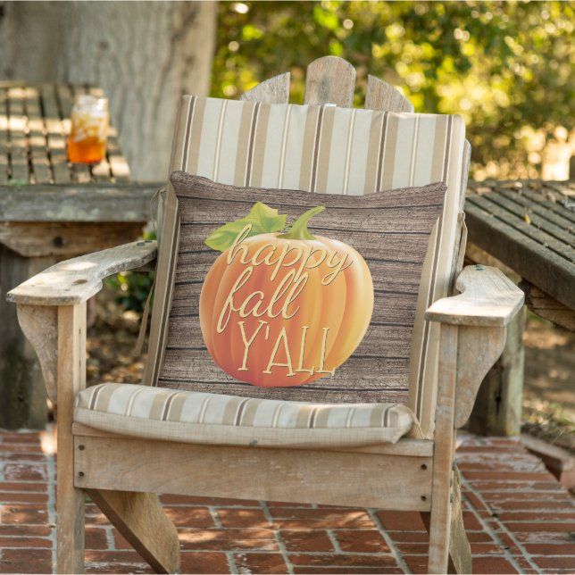 Happy Fall Y'all Orange Pumpkin on Planks Pattern Cushion (Chair)