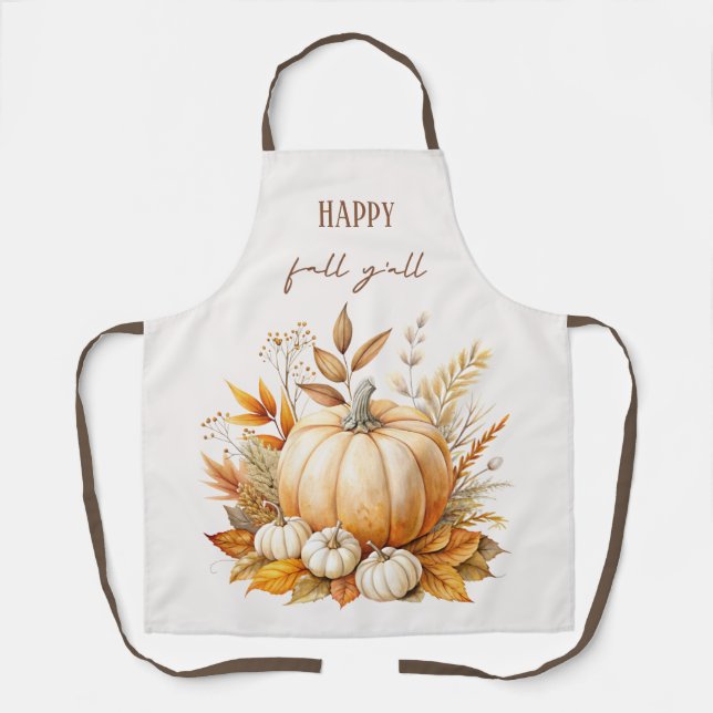 Happy Fall Y'all Pumpkin Autumn Holiday Harvest Apron (Front)