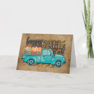 Happy Fall Y'all Pumpkin Farm Truck Plaid  Card