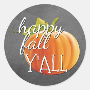 Happy Fall Yall Pumpkin On Blackboard Classic Round Sticker