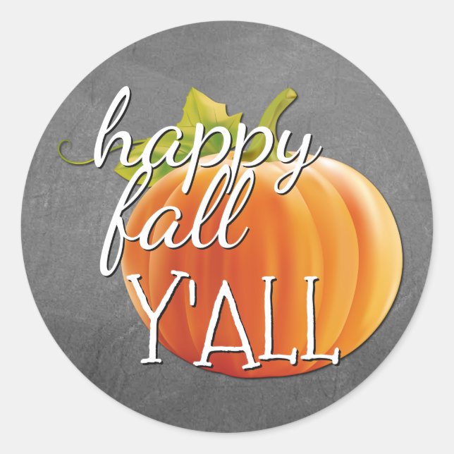 Happy Fall Yall Pumpkin On Blackboard Classic Round Sticker (Front)