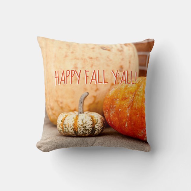 happy fall y'all pumpkin photograph custom cushion (Front)