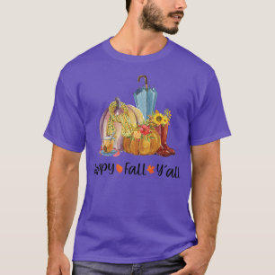 Happy Fall Y'all Pumpkin Season Floral Autumn Than T-Shirt