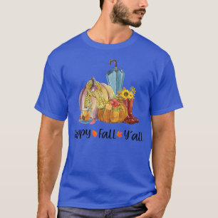 Happy Fall Yall Pumpkin Season Floral Autumn Thank T-Shirt