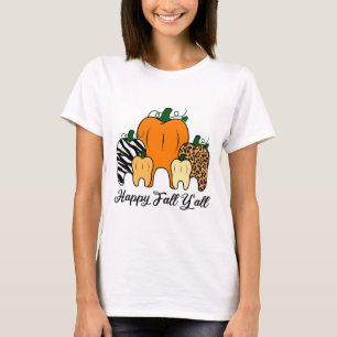 Happy Fall Y'all Pumpkin Tooth Leopard Zebra Hallo T-Shirt