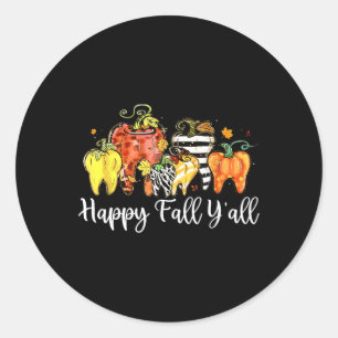 Happy Fall Y'all Pumpkin Tooth Lepard Zebra Hallow Classic Round Sticker