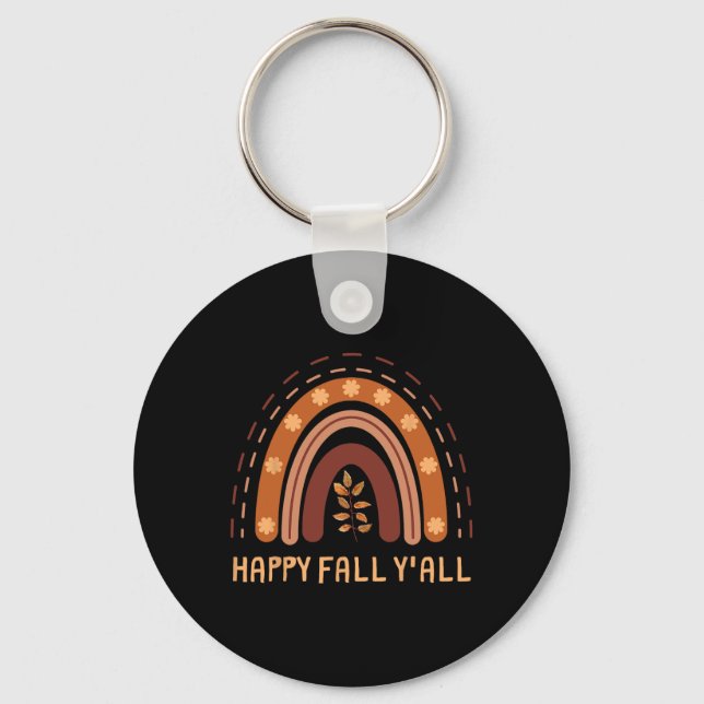 Happy Fall Y'all Rainbow Maple Leaves Autumn  Key Ring (Front)