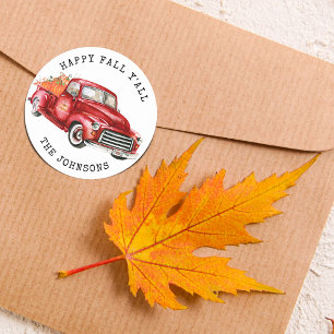 Happy Fall Y'all Red Truck Pumpkins Classic Round Sticker