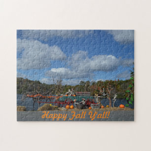 Happy Fall Y'all Rustic Autumn Display Photo Jigsaw Puzzle