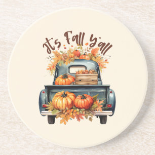 Happy Fall Y'all – Rustic Truck with Pumpkins Coaster