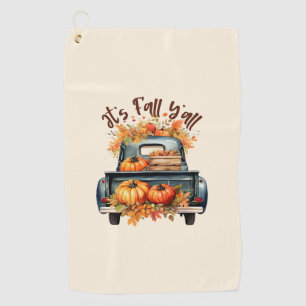 Happy Fall Y'all – Rustic Truck with Pumpkins Golf Towel