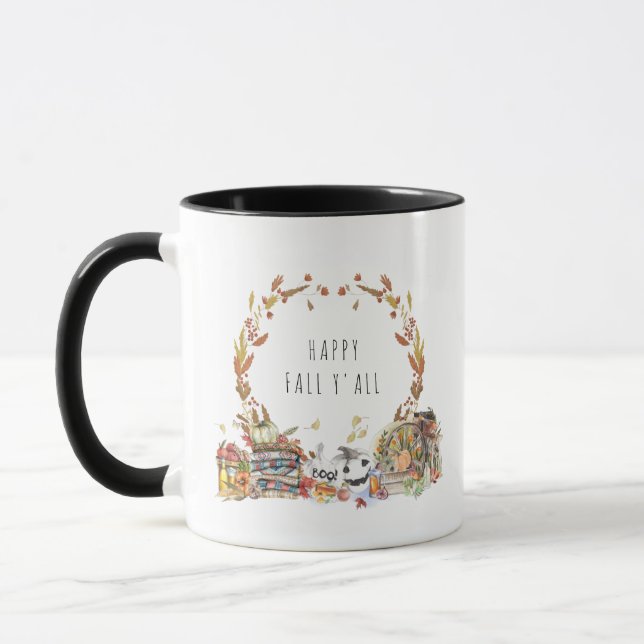 Happy Fall Y'all | Rustic Watercolor Illustrations Mug (Left)