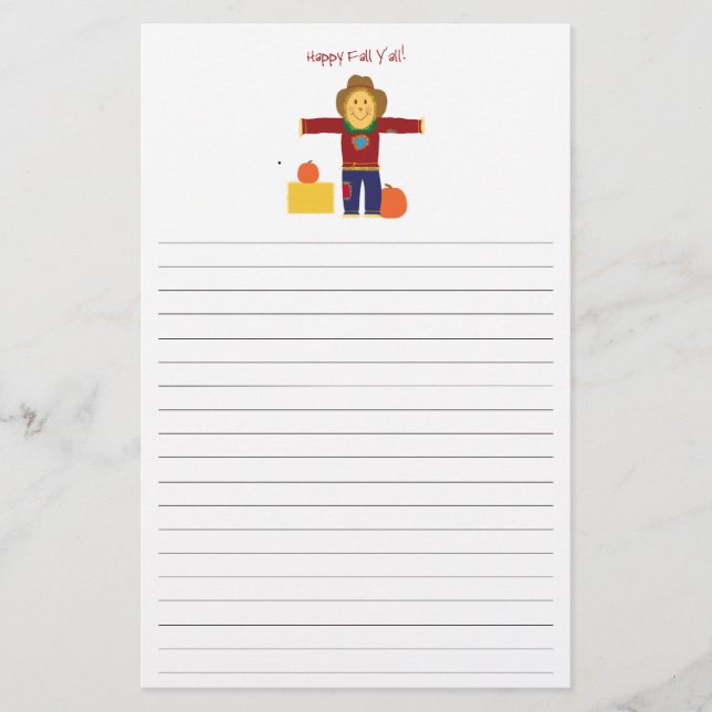 Happy Fall Y'all: Scarecrow lined stationary. Stationery (Front)