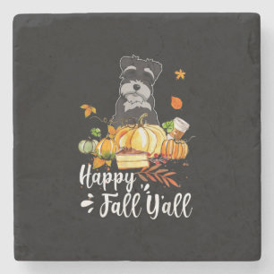 happy fall yall schnauzer dog thanksgiving stone coaster